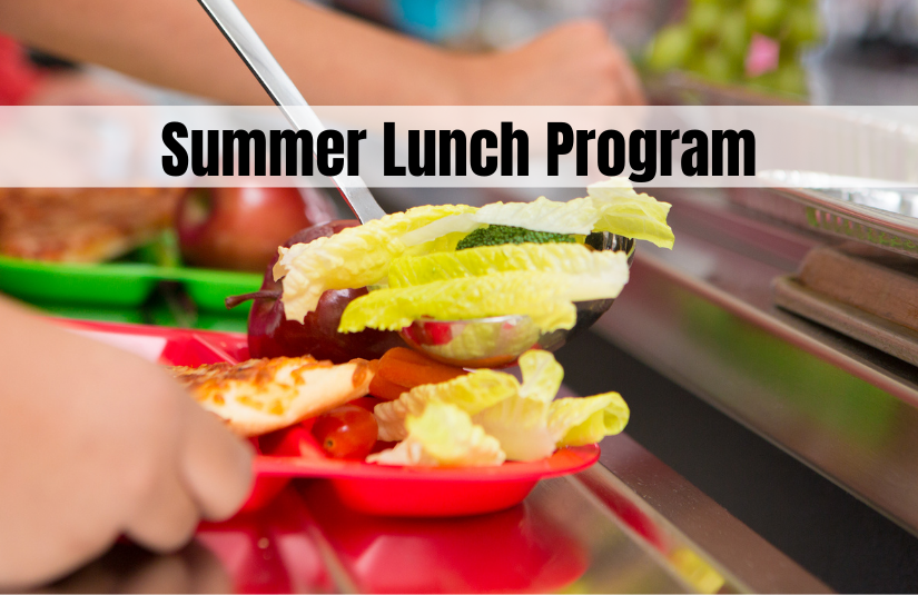 Summer Lunch Program banner with kids lunch